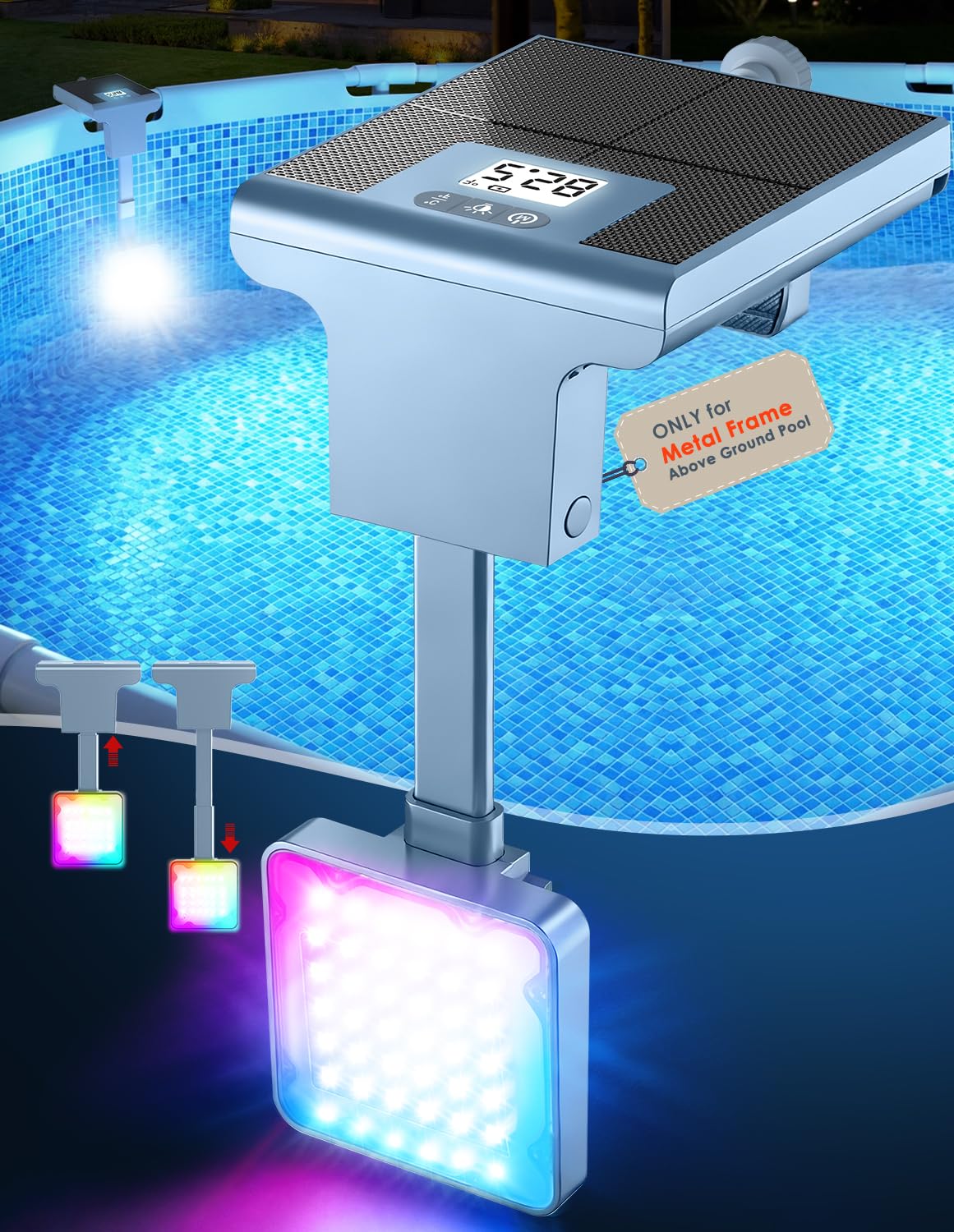 LightHacker solar pool light with thermometer offers safe night visibility