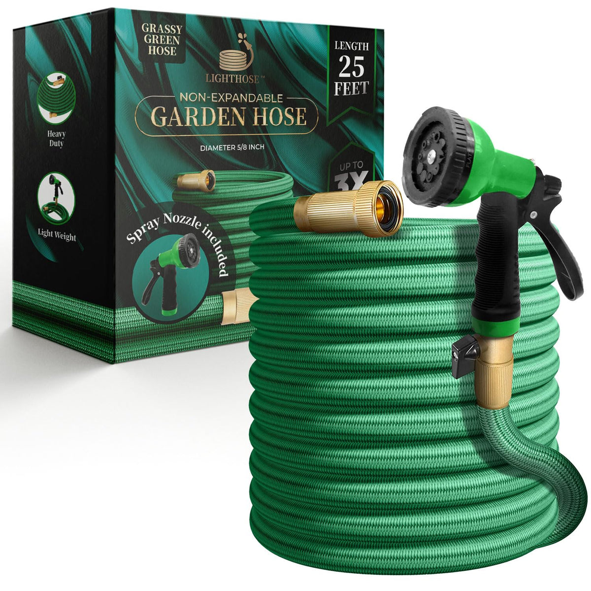 LightHose garden hose in vibrant green, lightweight for easy yard watering and quick maneuverability