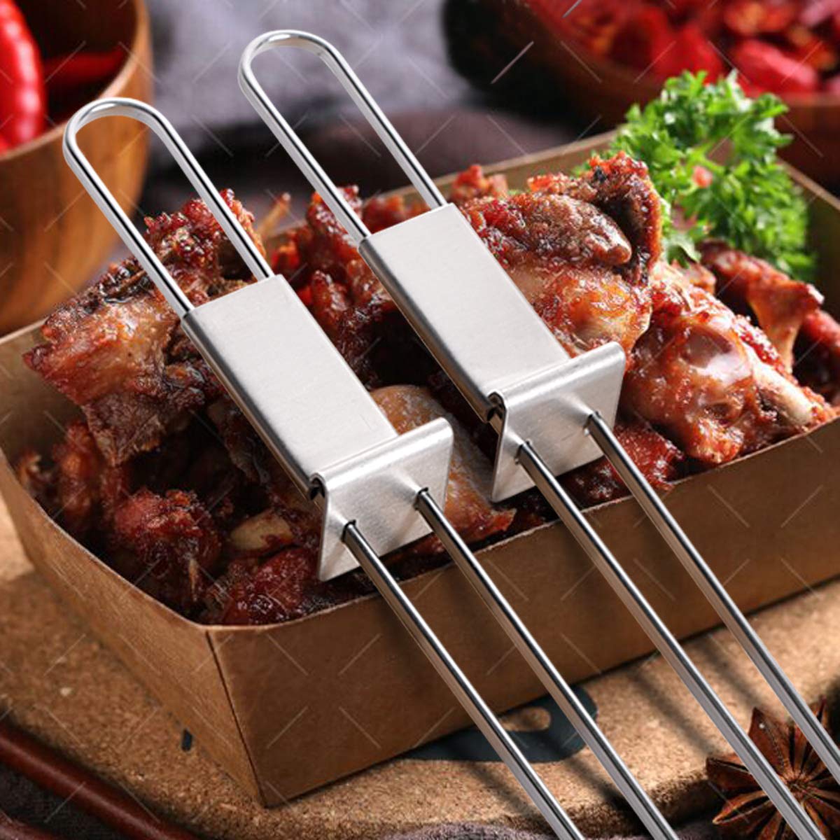 Lightique CMYK skewers with slider for easy meat release on the grill