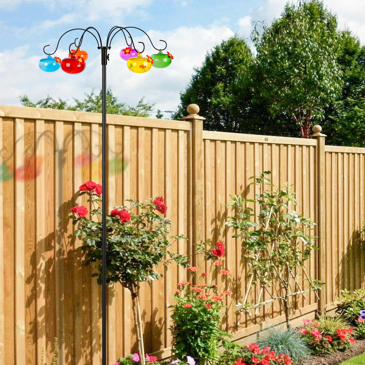 Liitrton bird feeder station hooks provide adjustable height for flexible garden placement