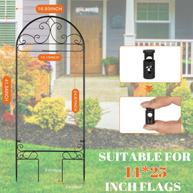 Liitrton Garden Flag Holder Stand front view with decorative silhouette