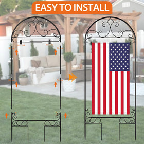 Liitrton Garden Flag Holder Stand installed in a garden yard for stable display