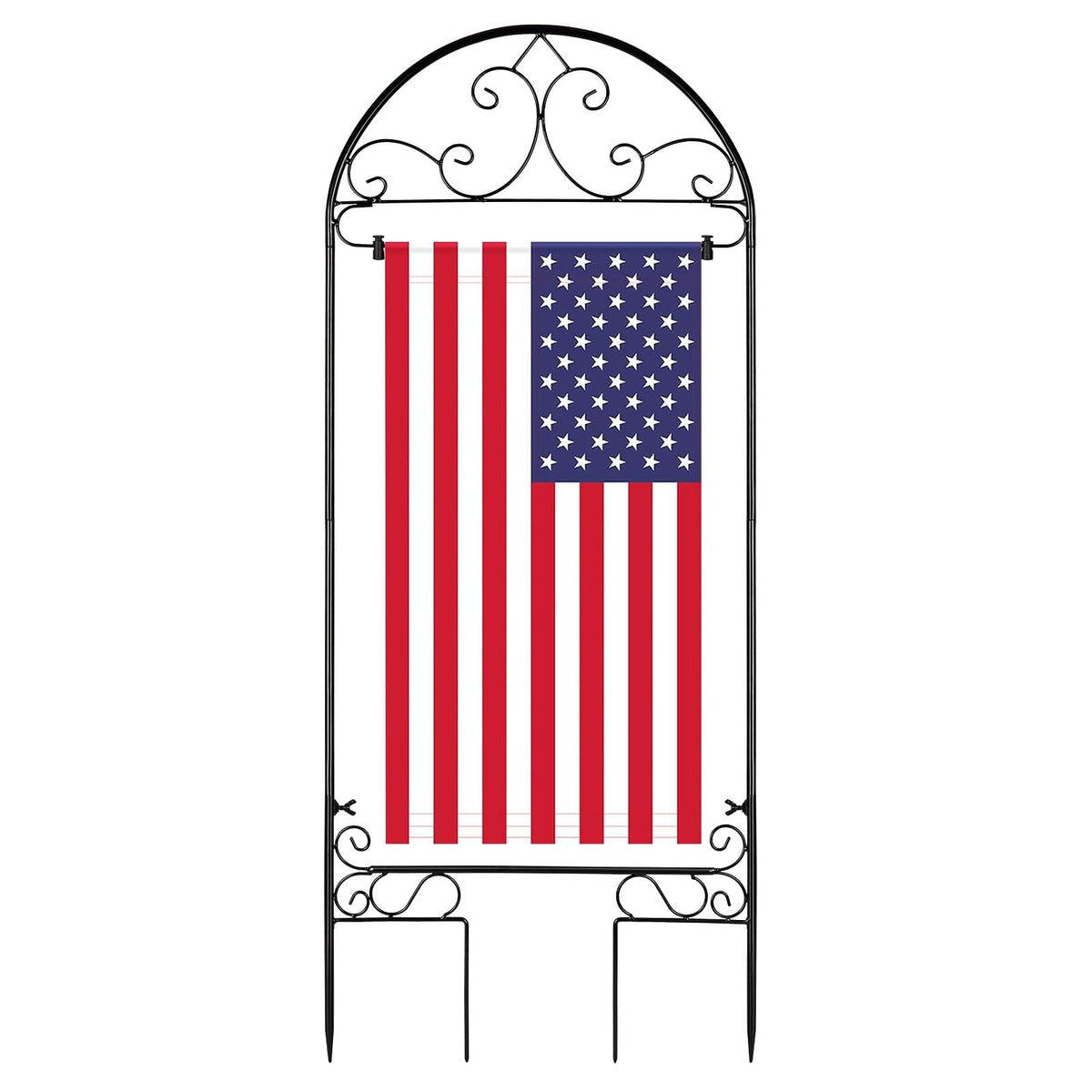 Liitrton Garden Flag Holder Stand side view shows sturdy metal construction for year round display
