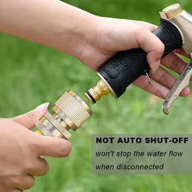 LIKAGE quick connect assembly in use on a garden hose