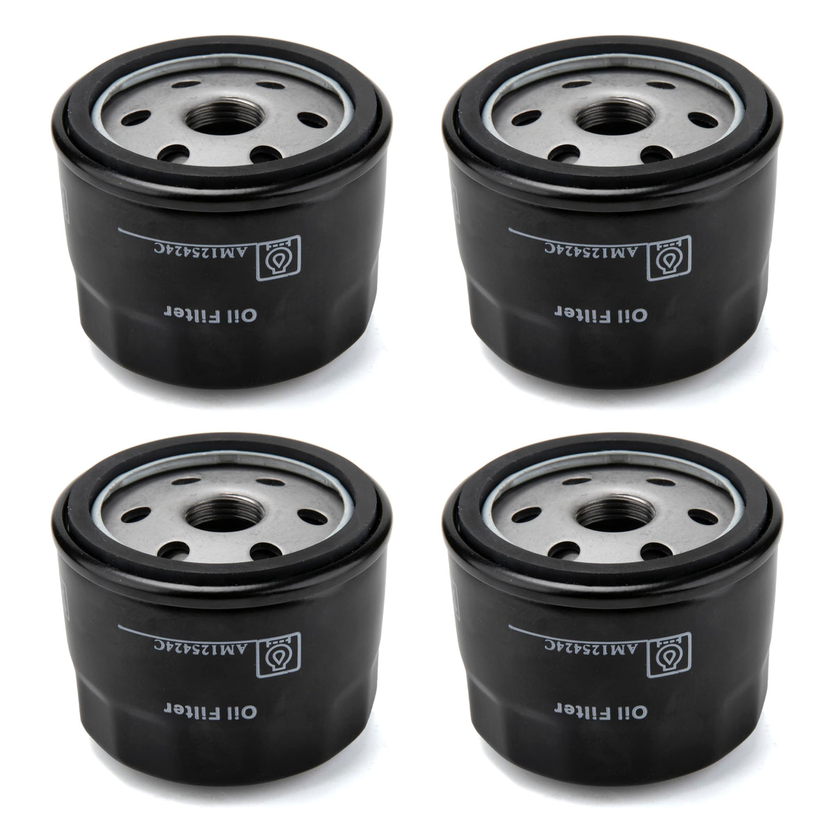 LikeLion AM125424 four-pack oil filter front view for John Deere compatibility and engine protection.