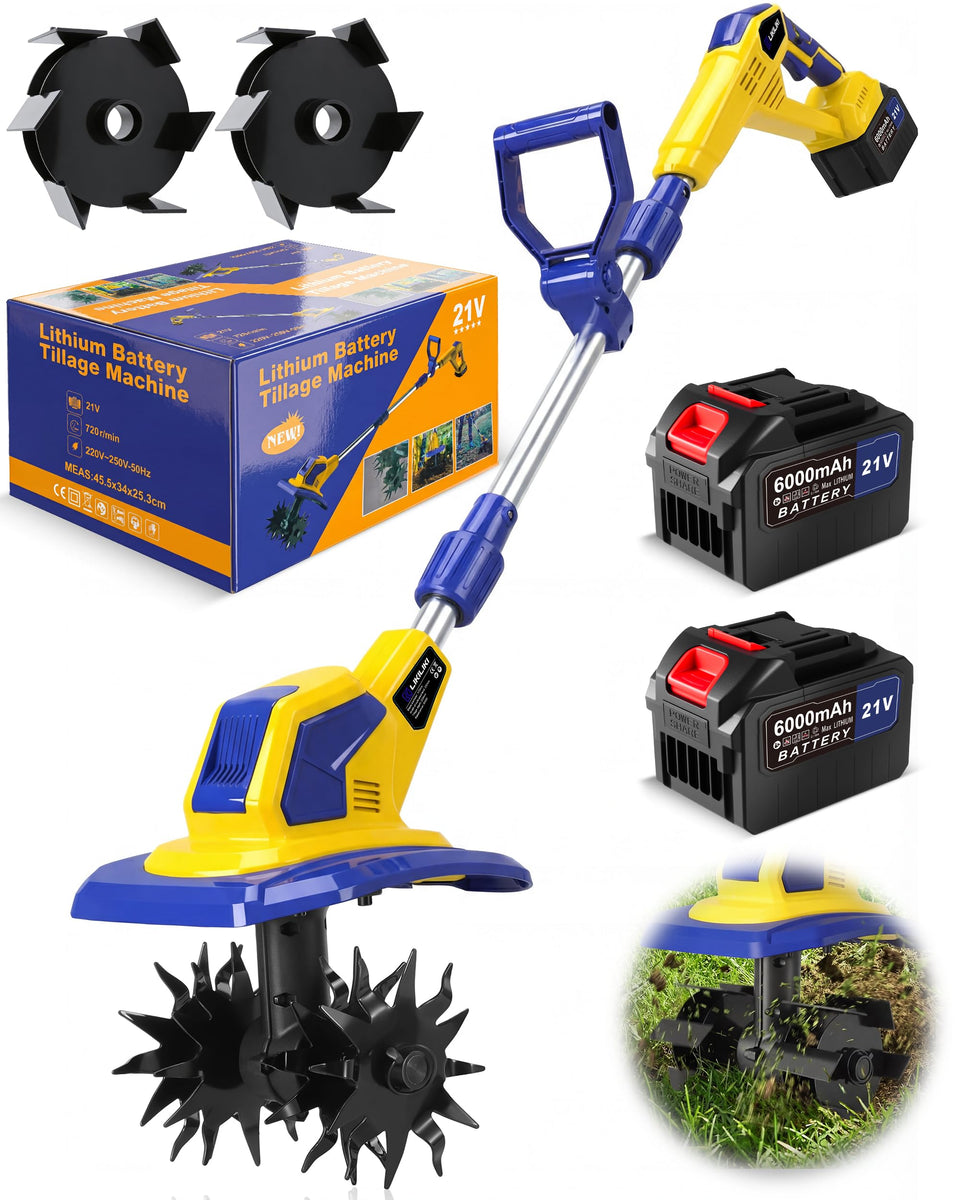 LiKiLiKi 21V cordless tiller with power motor enabling efficient soil turning
