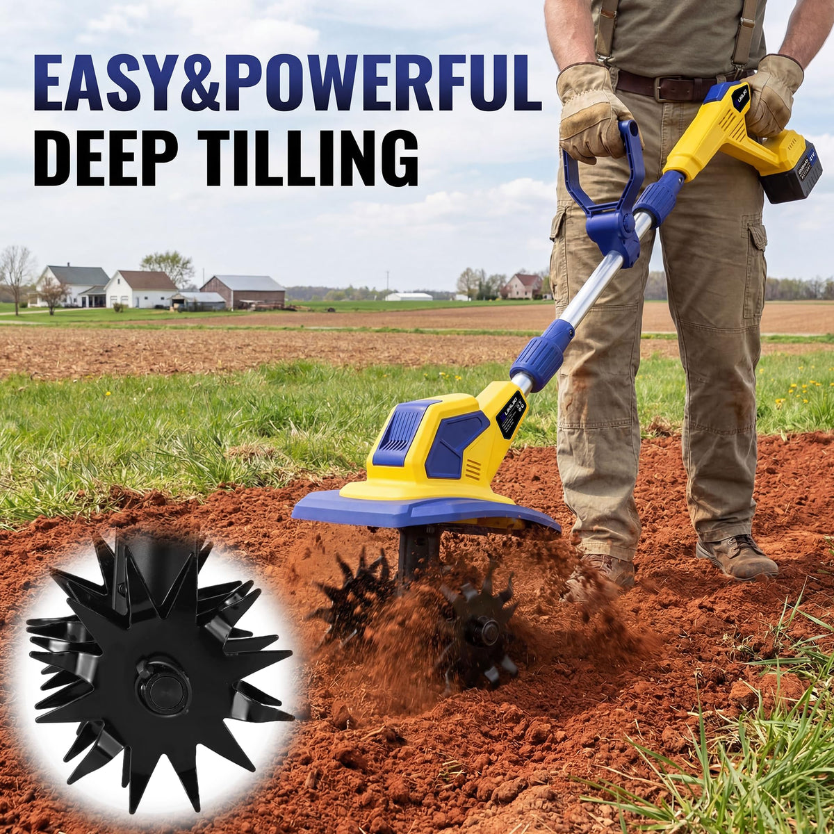 Includes soil tilling blade and weed removal blade for versatility