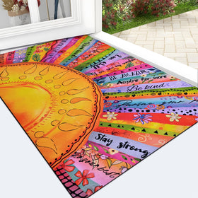 Likiyol boho sun door mat with sun motif and flowers enhances entry curb appeal and dirt capture.