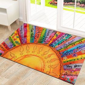 Likiyol Boho Sun Doormat at the front door with vibrant florals for a welcoming entrance.