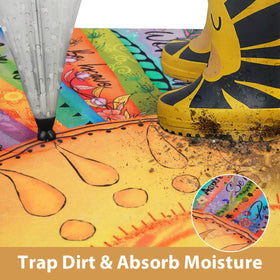 Machine washable surface with colorfast design that resists fading.