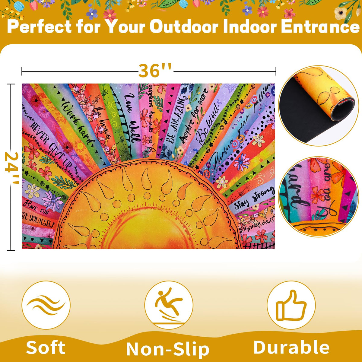 Likiyol durable front doormat resists color fading and maintains shape after washing.