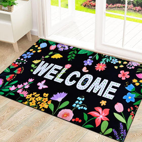 Likiyol Floral Door Mat with colorful flowers and butterflies, welcoming entry and curb appeal
