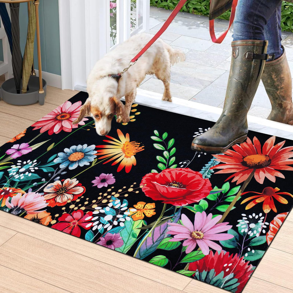 Likiyol floral door mat with colorful flowers to greet guests