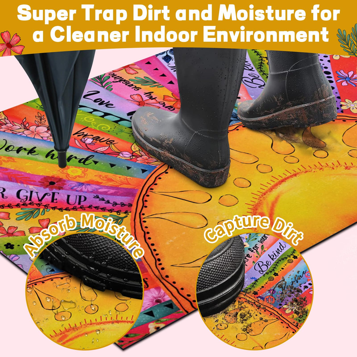 Likiyol non-slip rubber backed mat stays securely in place for safer footing.