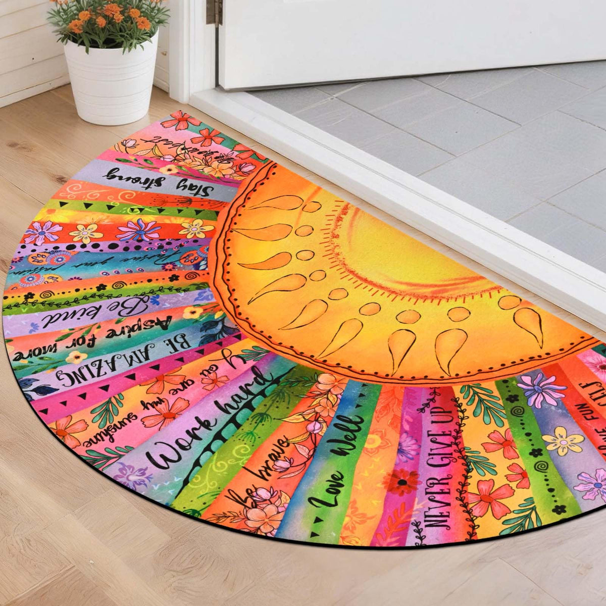 Likiyol sun pattern door mat with vibrant colors traps dirt at entry