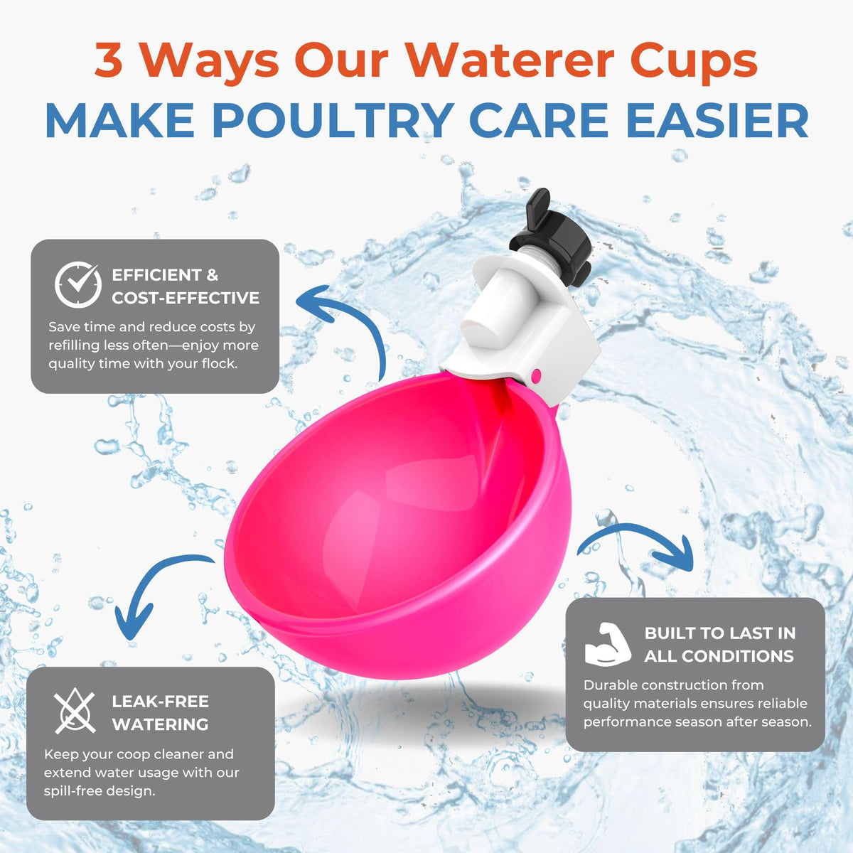 Lil'Clucker waterer cups with a 3-inch diameter opening