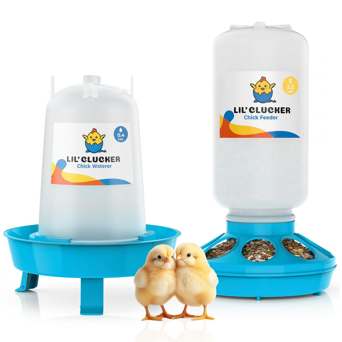 Lil'Clucker 1L chick feeder — spill-free feeding for young chicks.