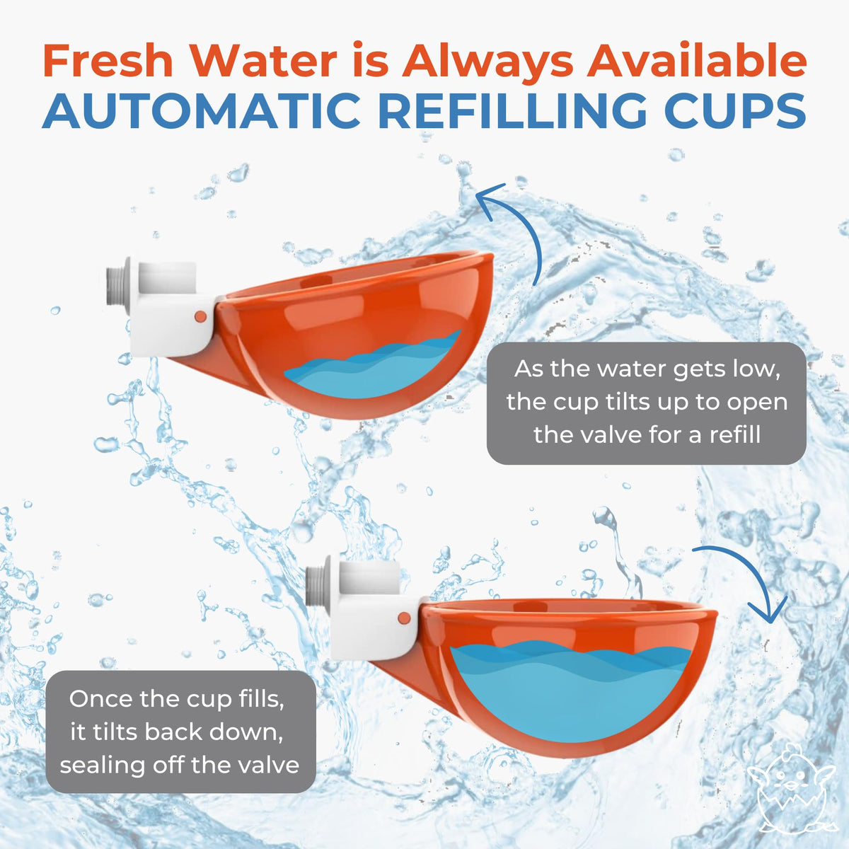 Lil'Clucker PVC half-inch tee fittings for easy water line setup.