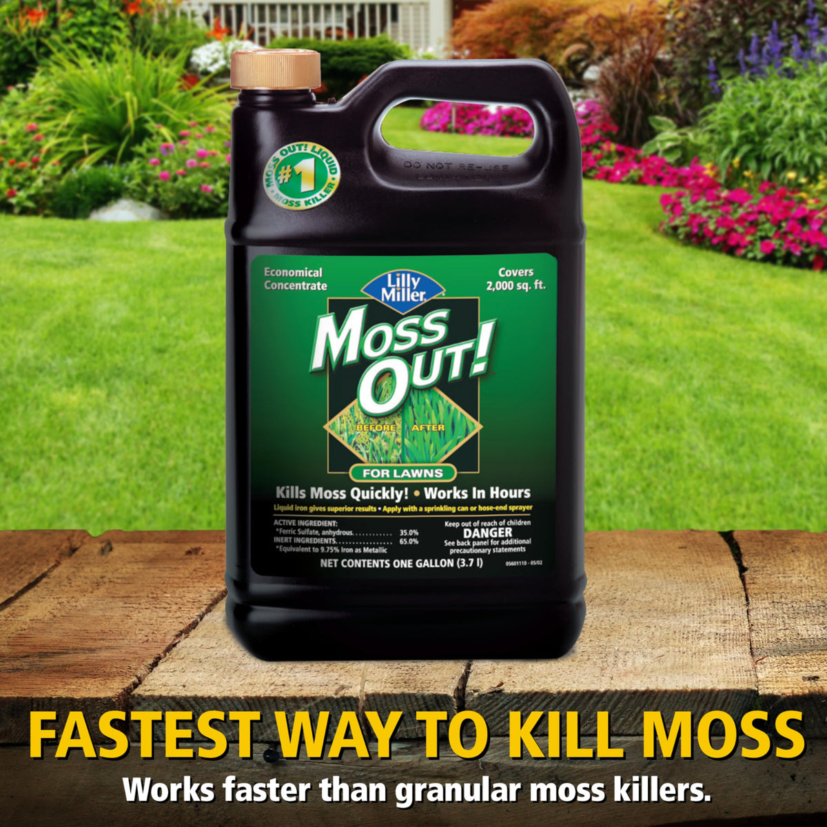 Lilly Miller Moss Out shows lawn coverage up to 2000 square feet