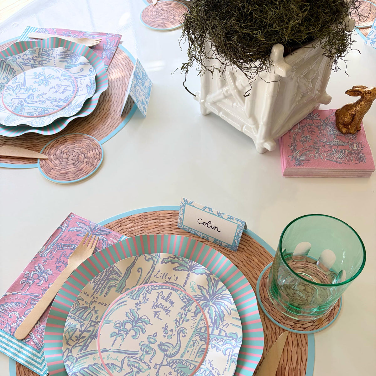 Lilly Pulitzer planter used with plants to create a tidy, decorative display.