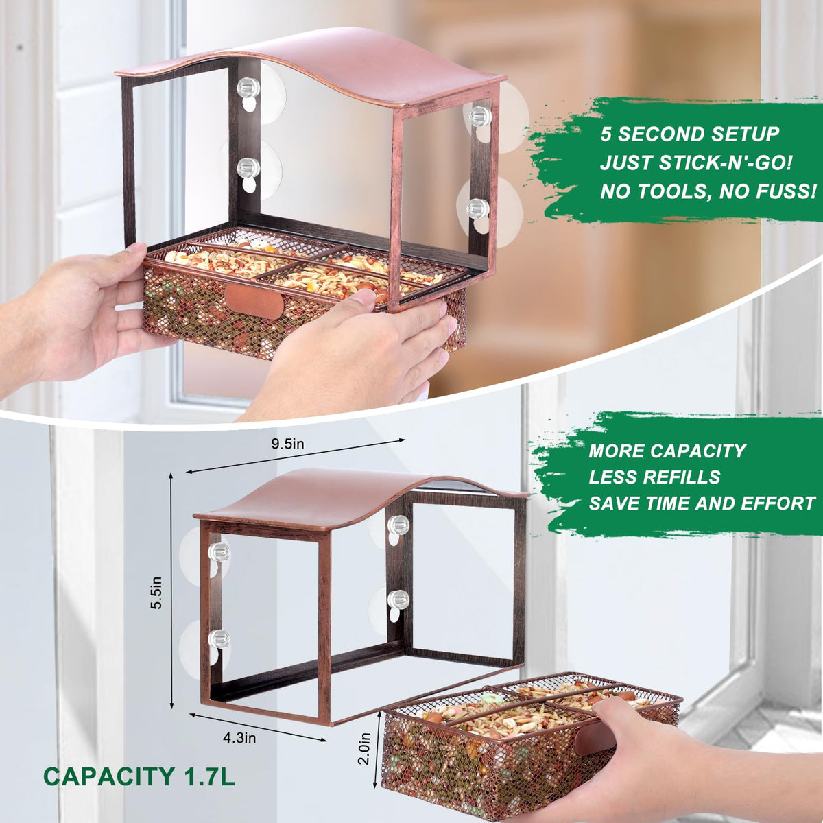 Lilyang window feeder with strong suction cups for secure window mounting