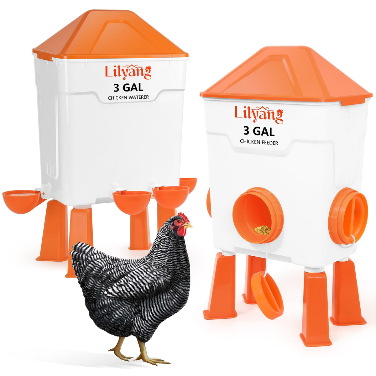 Lilyang XL feeder-waterer front view showing large 3-gallon capacity for busy flocks.