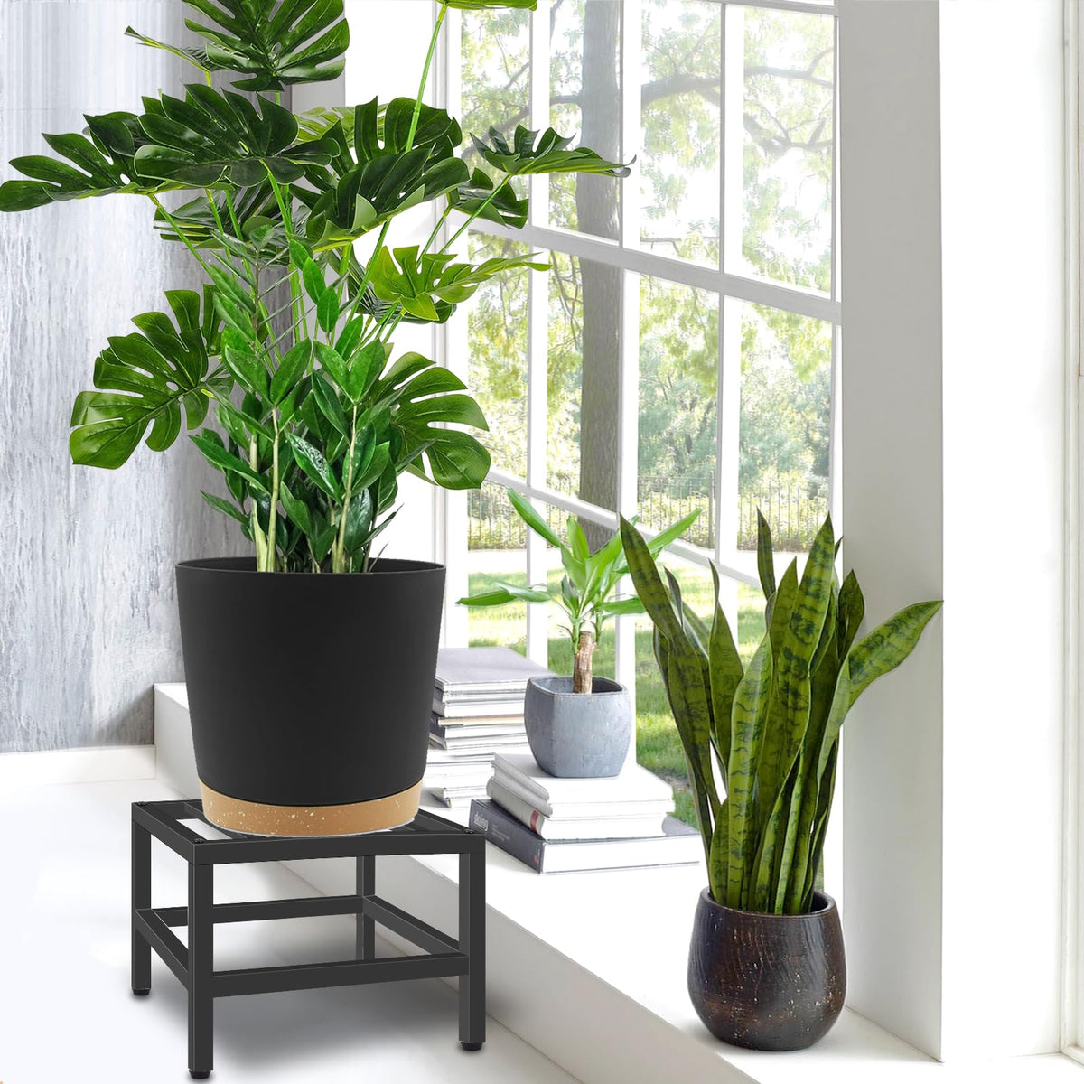 Lilybud two-pack plant stands elevate pots for stylish garden or living room displays.
