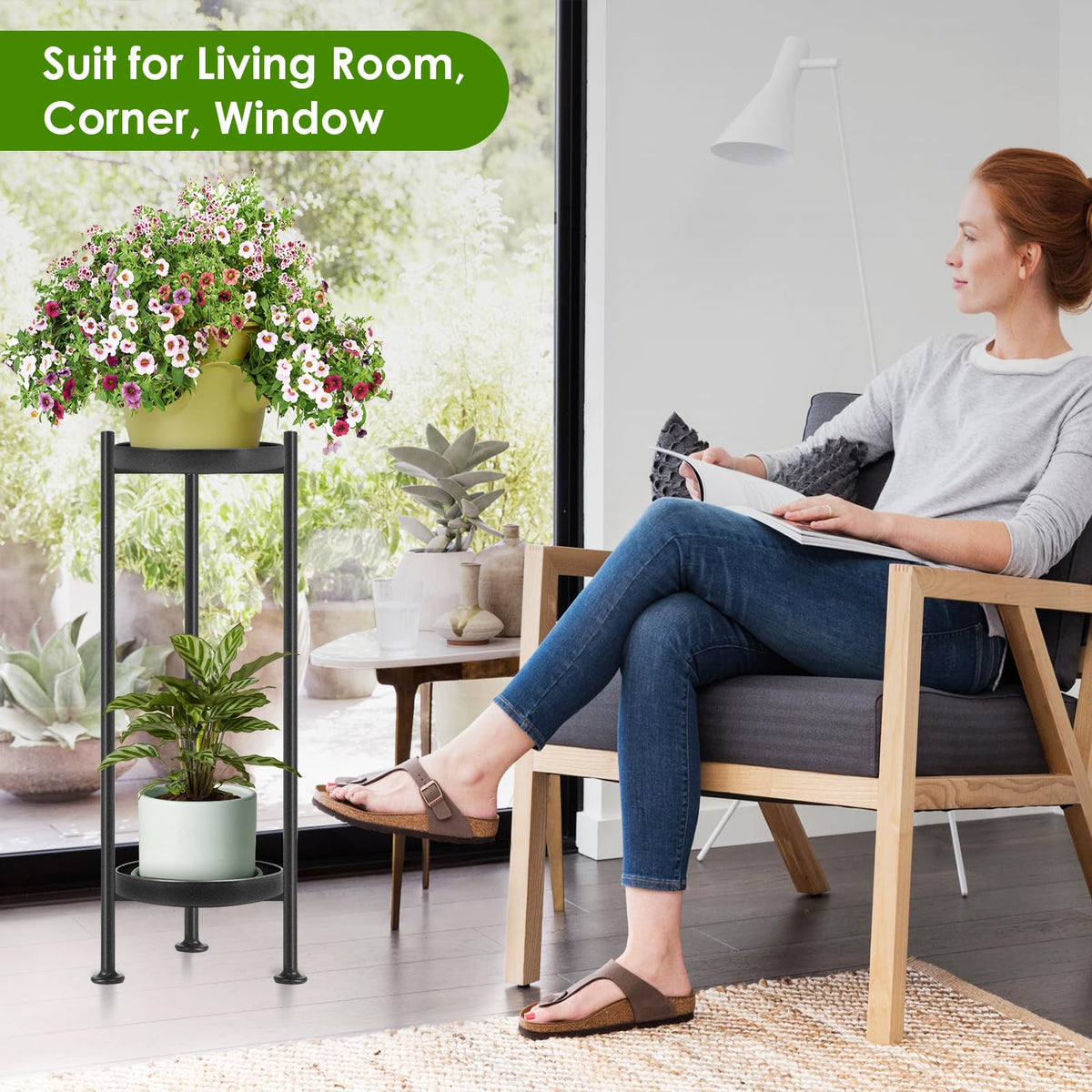 Lilybud Lily plant stand side-angle highlights sturdy metal frame and simple assembly.