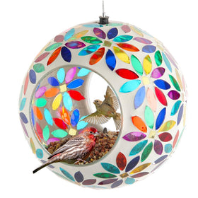 Lily's Home bird feeder mosaic flowers attracts songbirds with vibrant colors.