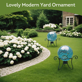 Lily's Home gazing ball stand pairs with a globe to create a porch focal point.