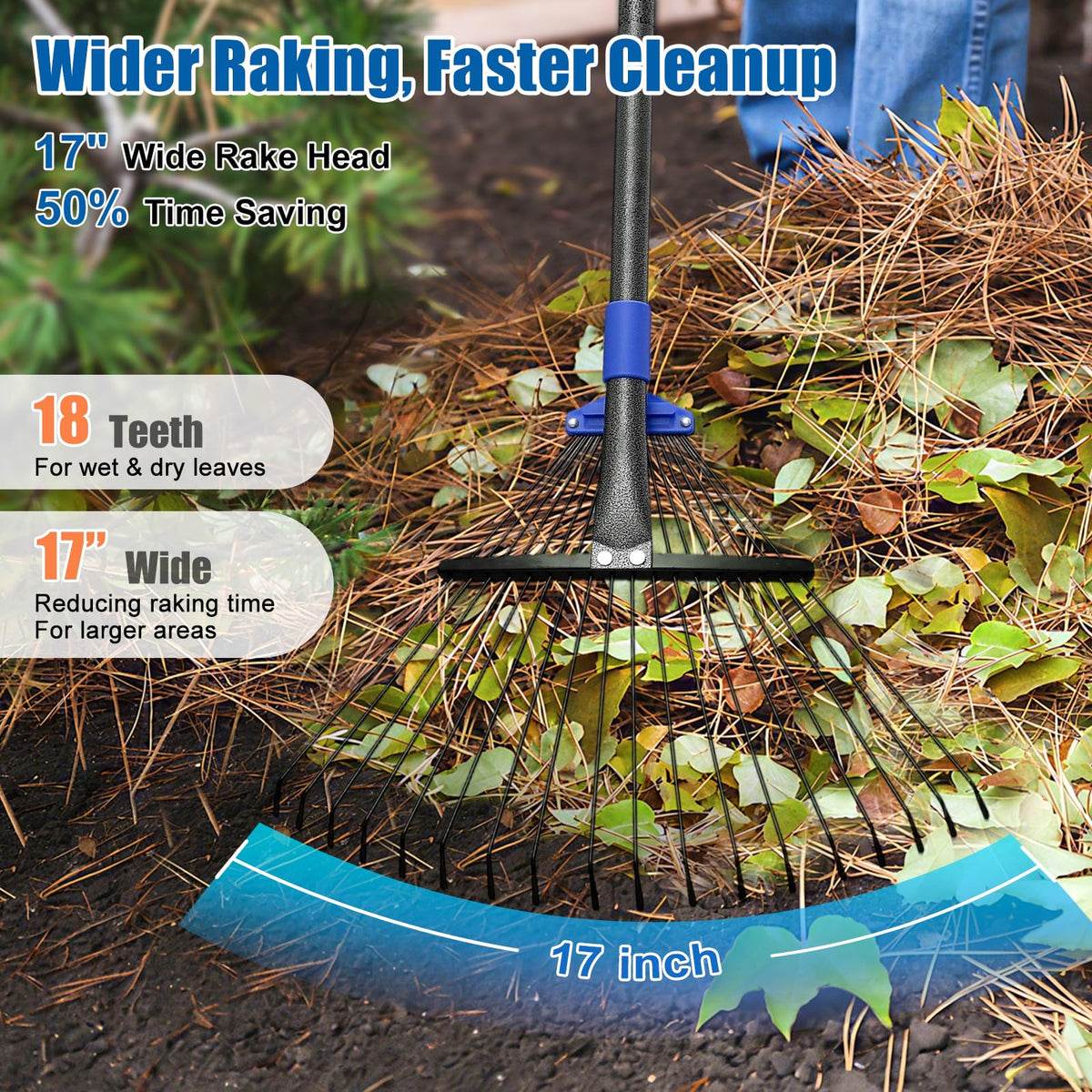 Lilyvane 18-tine rake with durable metal tines for leaves