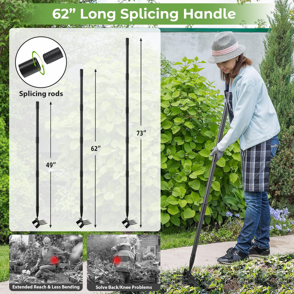 Lilyvane 76-inch handle keeps you upright during tasks.