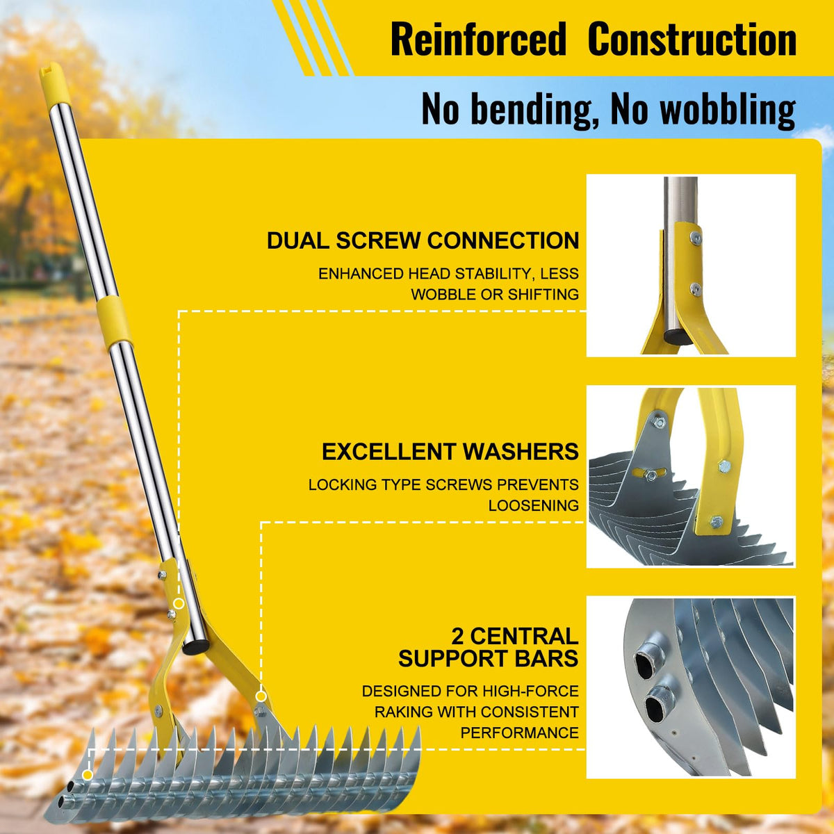 Lilyvane adjustable rake head angle adapts for light or deep raking tasks.