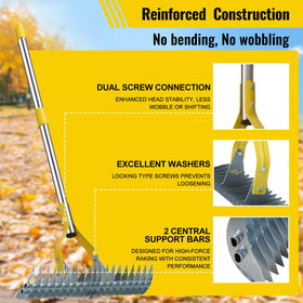 Lilyvane adjustable rake head angle adapts for light or deep raking tasks.