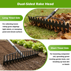 Lilyvane Bow Rake with 17 tines breaks up compacted soil efficiently.