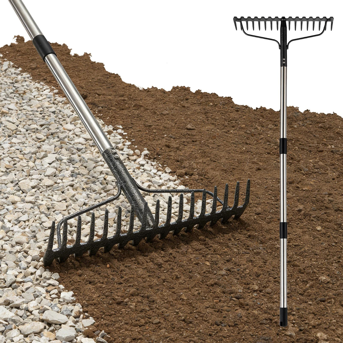 The Lilyvane Bow Rake head offers a 63-inch reach for heavy gravel and soil prep.