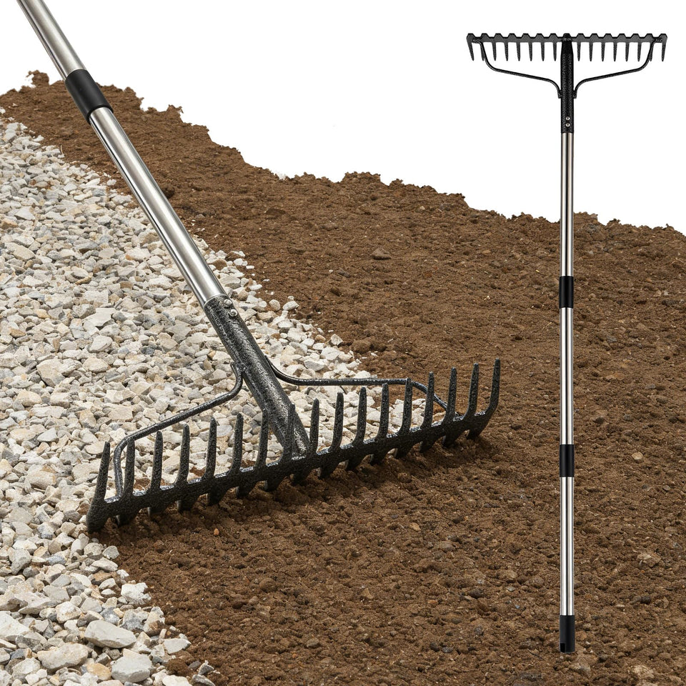 The Lilyvane Bow Rake head offers a 63-inch reach for heavy gravel and soil prep.