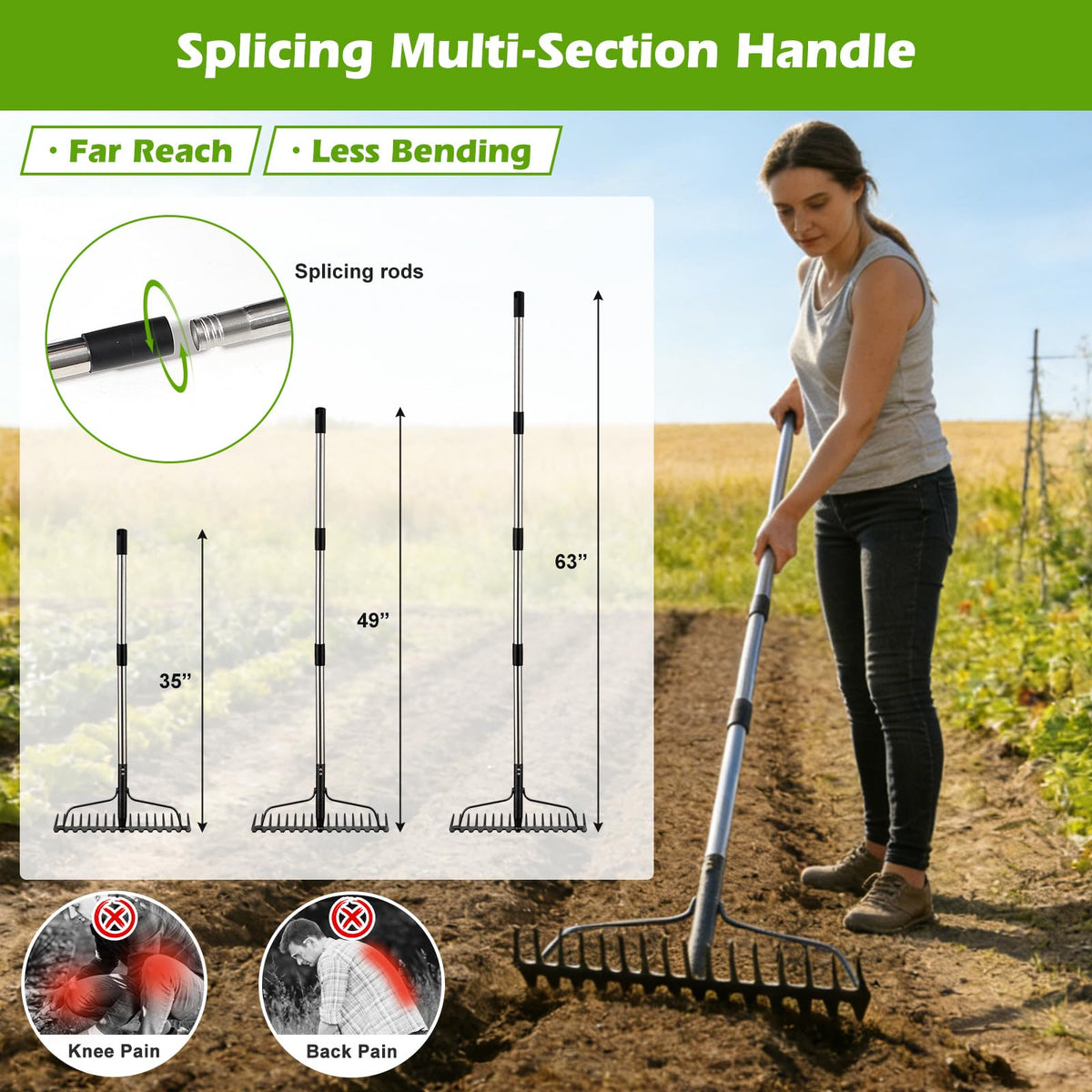 Lilyvane Bow Rake all-metal construction for rugged outdoor tasks.