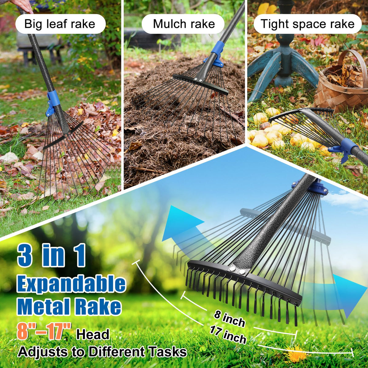 Lilyvane extendable handle reaches high areas for comfortable raking