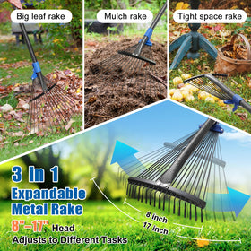 Lilyvane extendable handle reaches high areas for comfortable raking