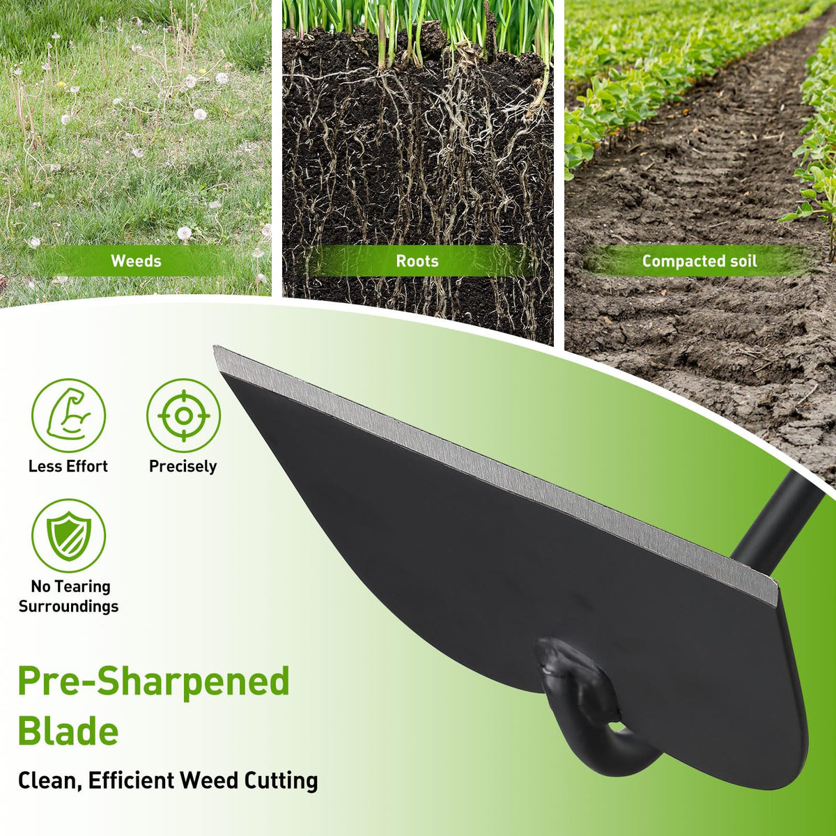 Lilyvane garden hoe 60-inch handle enabling stand-up work