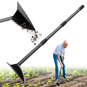 Lilyvane garden hoe with a 60-inch handle ready for efficient weeding and soil prep.