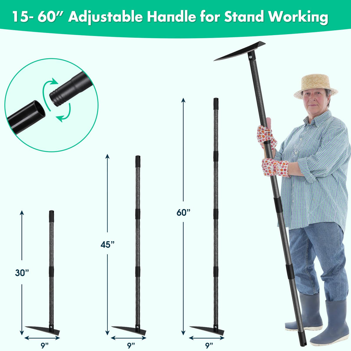 Detachable design of the Lilyvane hoe for compact storage and transport.
