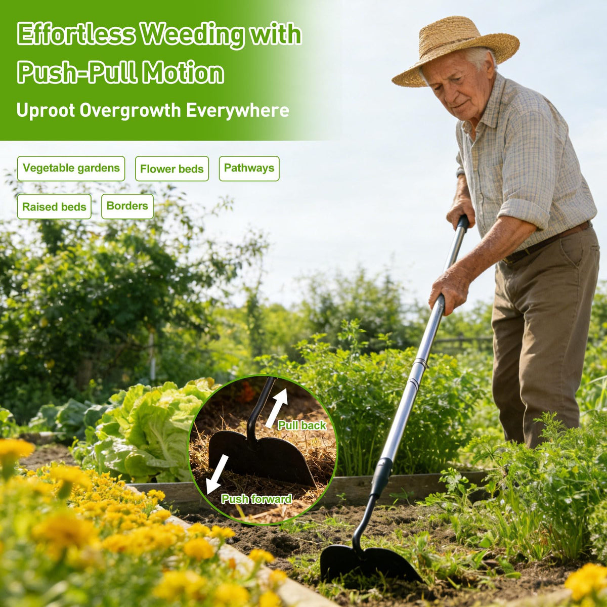 Lilyvane garden hoe loosening soil and tilling a bed