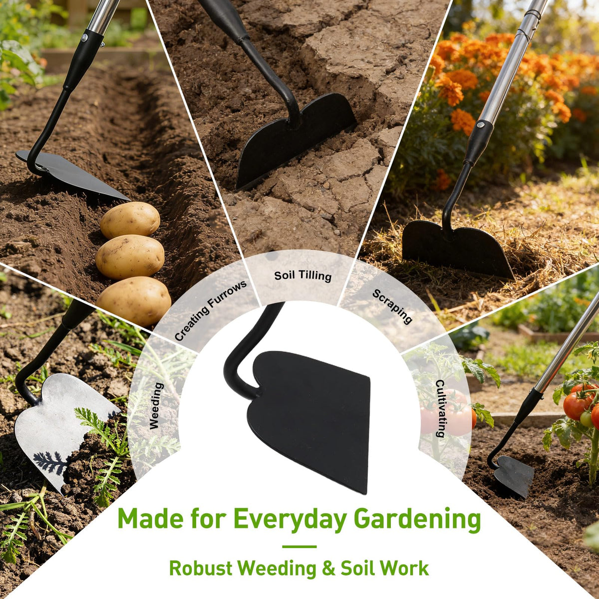 Lilyvane garden hoe demonstrates push-and-pull weed removal