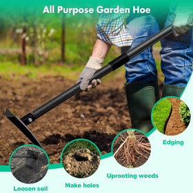 Heavy duty triangle blade made of carbon steel for tough soil and root work.