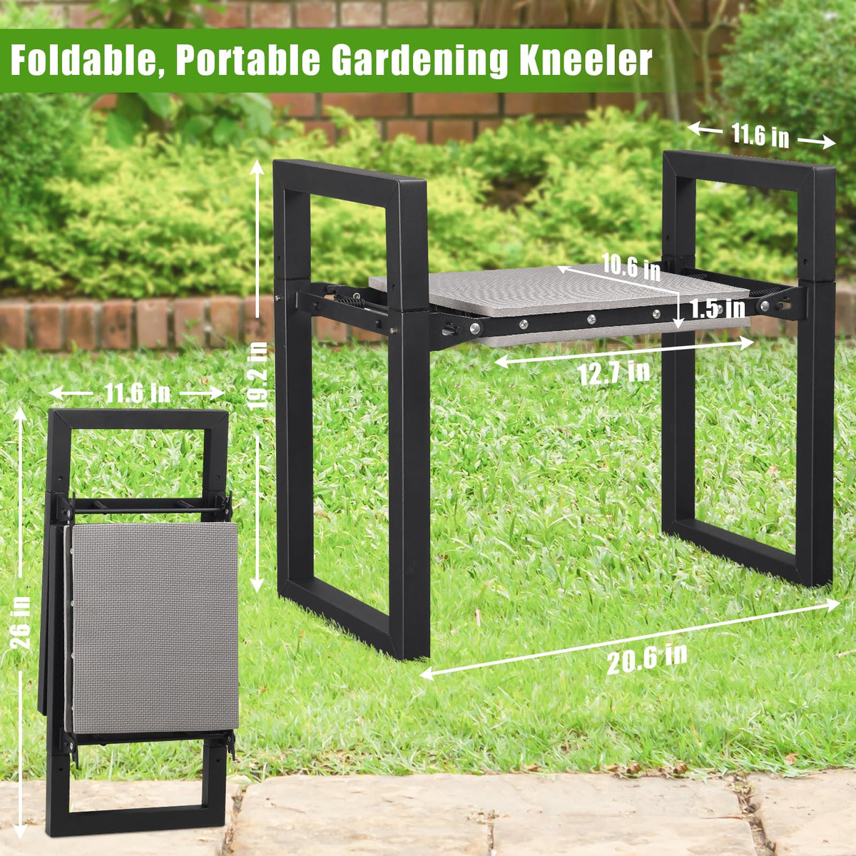 Lilyvane Garden Kneeler Seat folded compact for simple storage and transport.