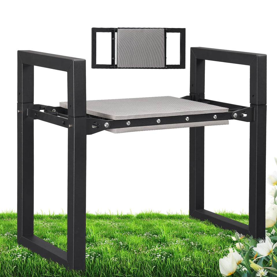 Lilyvane Garden Kneeler Seat front view shows a sturdy frame supporting up to 350 pounds.