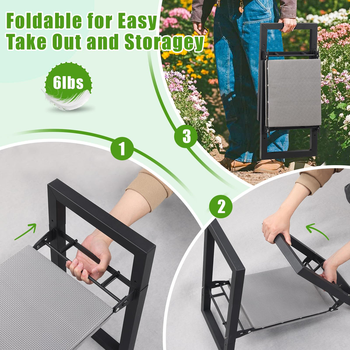 Lilyvane Garden Kneeler Seat stored neatly in a closet when not in use.