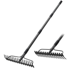 Lilyvane Garden Rake 63-inch handle with 17 tines for efficient leaves and debris.